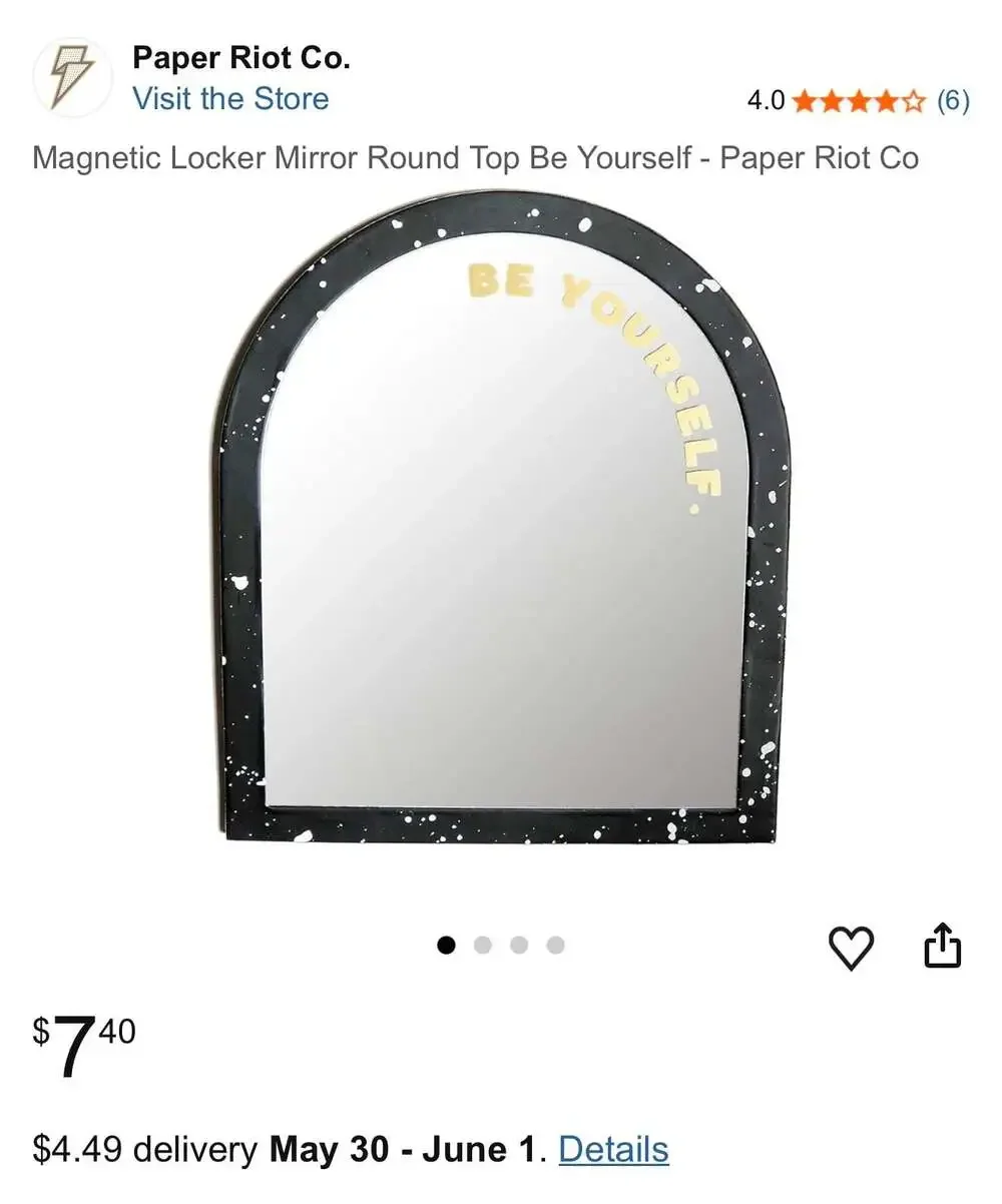 Paper Riot Co. Magnetic Locker Mirror Round Top Be Yourself